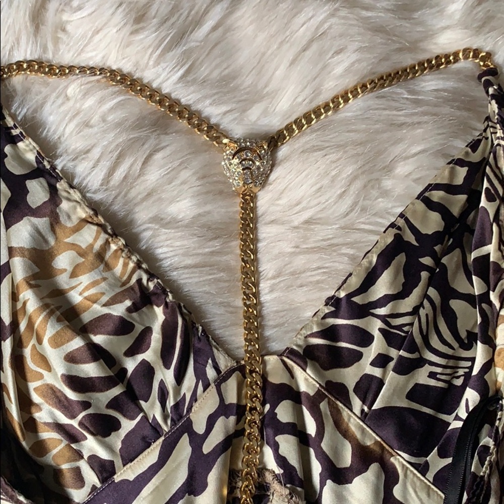 NWOT SKY Brand Gold Chain Animal Print Halter Top